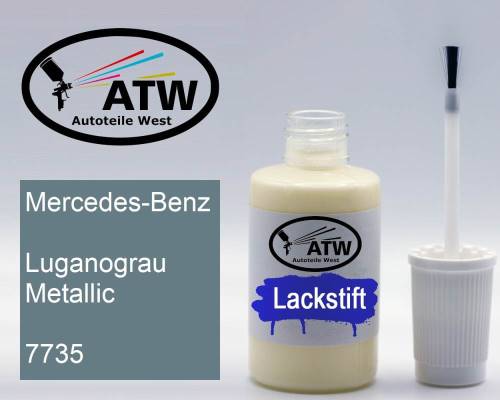 Mercedes-Benz, Luganograu Metallic, 7735: 20ml Lackstift, von ATW Autoteile West.